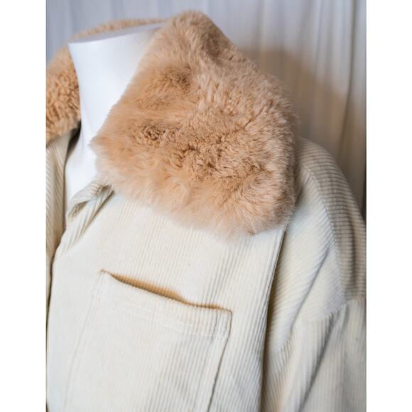 GANNI "Ridgewood" Cream Corduroy Tan Faux Fur Collar Coat US 6 - Picture 6 of 14